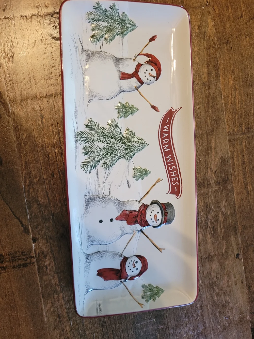 Holiday Snowman Ceramic Serving Tray - White with Red Accents
